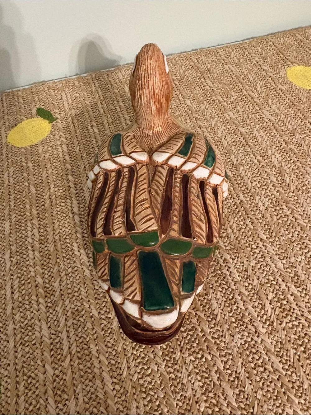 Artisanal Ceramic Duck Decoy Hand Carved Folk Art Pottery Waterfowl Figurine